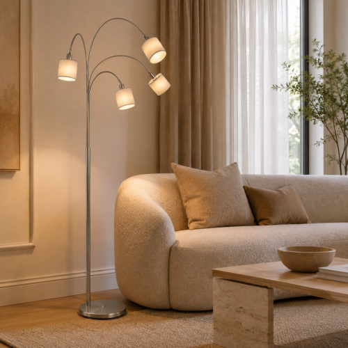 Lampara De Pie Miro 4 Luces 4xe14 Pant. Natural Platil Natural
