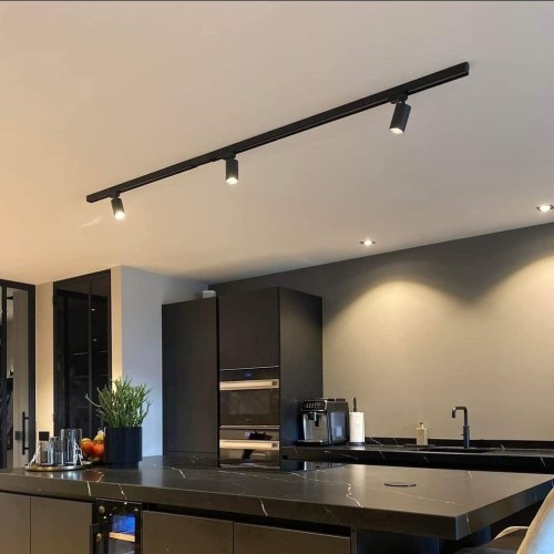 Riel De 2 Metros Aluminio 1 Efect. Negro C/alimentador 