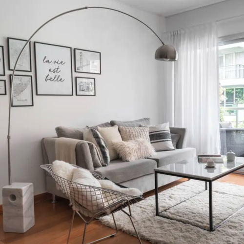 Lampara De Pie Moderna Arco Regulable Base Marmol Blanco