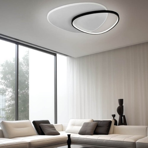 Plafon Montana 2 Ovalos Satinado Negro 48w Moderno 78x57cm