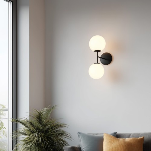 Aplique Habitacion Nordico 1106/2 Tulipa Opal Negro Negro