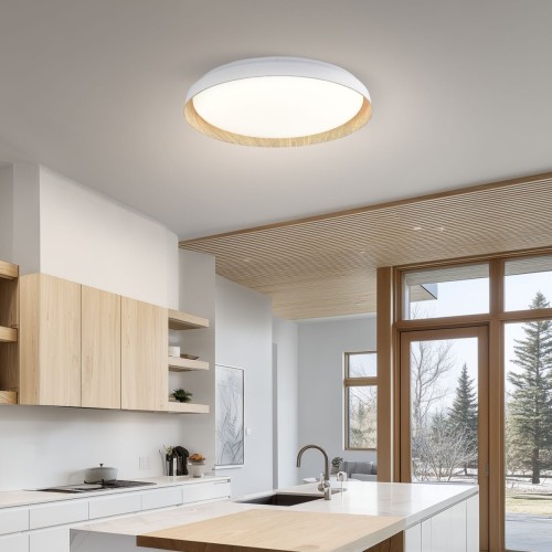 Plafon Chester Blmd 45w 51x8cm Blanco Dinamico Blanco/madera Blanco