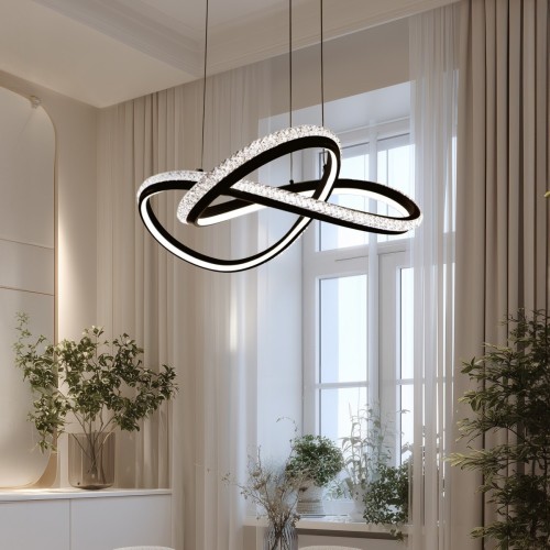 Colgante Sonia Ø50cm Blanco Dinamico Negro/strass 50w