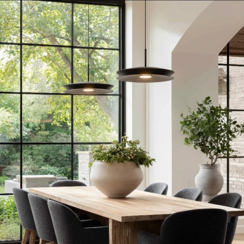 Colgante Sagsai 12w Led 7073 Calido Negro Ø500mm Aluminio Negro