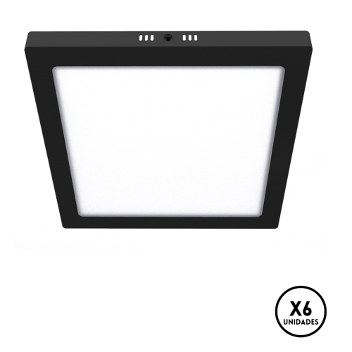 Plafon Led 6w Negro Cuadrado Blanco Calido X6 Negro