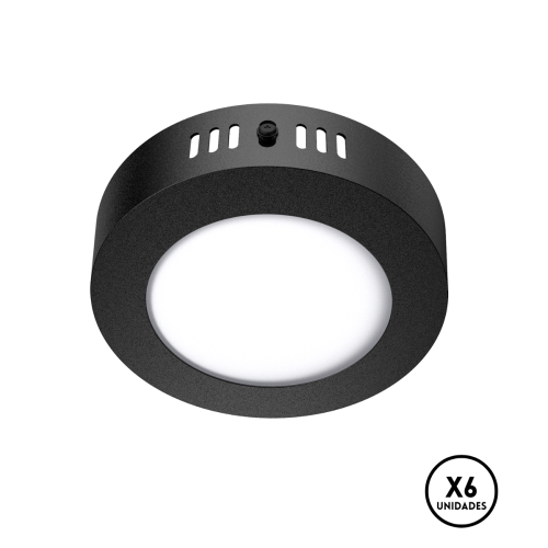 Plafon Led 6w Negro Redondo Blanco Calido X6 Negro