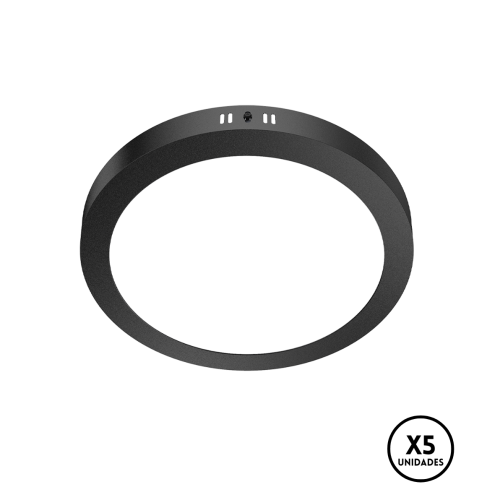 Plafon Led 18w Negro Redondo Blanco Calido X5 Negro
