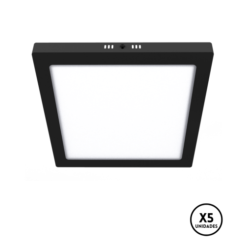 Plafon Led 24w Negro Cuadrado Blanco Calido X5 Negro