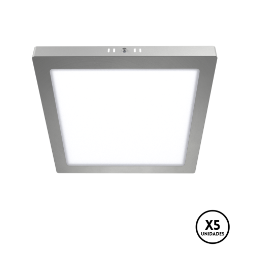 Pack X5 Plafon Aplique Macroled 24w Cuadrado 220v Acero Plateado
