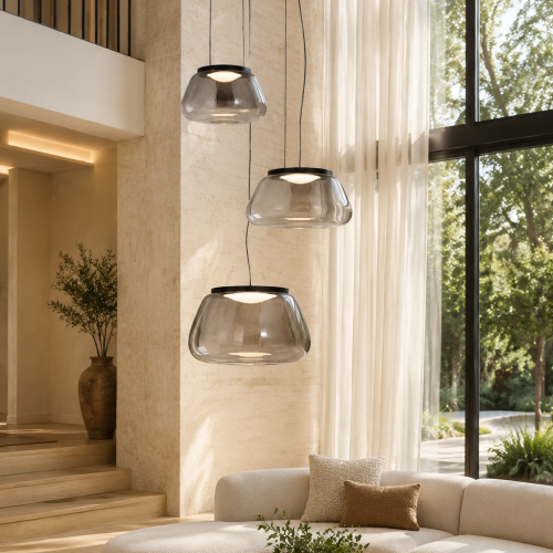 Colgante Catalina Grey Smoke 48cm Led Cálido Estética Luxury Negro
